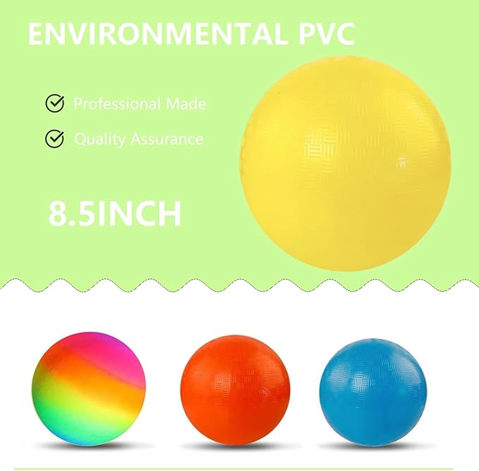 4 Pack Playground Ball, 8.5 Inch Rainbow Kickball for Kids Adults Indoor & Outdoor Dodgeball Handball Four Square Ball Schoolyard Game with Hand Pump