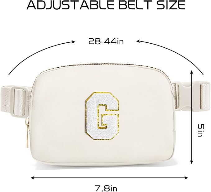 Gitus Birthday Gifts for 8 9 10 11 12 13 Year Old Girls Personalized Fanny Pack Crossbody Bags with Initial Letter Patch Belt Bag for Teen Girls Cute Trendy Stuff Travel Essentials (Ivory-G)