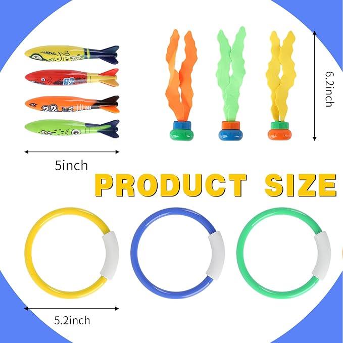 Diving Pool Toys for Kids,Swimming Water Toys with Dive Rings,Underwater Training Playing for Kids 5 12 Years Fun Water Swim Toy for Children (A)