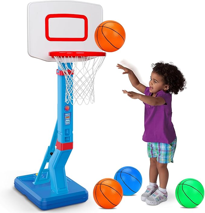 Toddler Basketball Hoop Indoor Mini Adjustable Basketball Goal with Ball Pump Outdoor Toys Backyard Game Outside Pool Basketball Toys for 1 2 3 4 Year Old Boy Girl Kid Toy Age 2-4 4-8 Birthday Gift