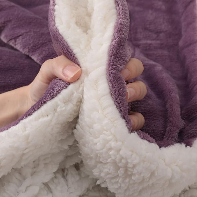 NANPIPER King Size Sherpa Blanket, Soft Fleece Throw for Bed, Reversible Thick Fuzzy Blanket for Winter (Cassis Purple, 90x108 inches)
