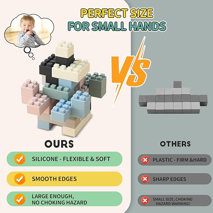 Silicone Blocks for Toddlers 1-3, Montessori Educational Toy Soft Baby Blocks, Large Sensory Stacking Toys for Preschool Learning Creative Play, 24PCS