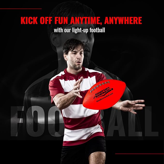 Wave Runner LED Light-Up Football - Glow in The Dark Football Games- Size 10.35 in. with Pump and Batteries Included | Perfect Football Game Gifts for Teen Boys Ages 7-15 Football Fans & Players