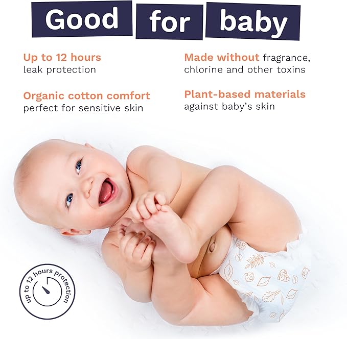 Pura Size 3 Eco-Friendly Diapers, Totally Chlorine Free, Hypoallergenic, Soft Organic Cotton, Sustainable, up to 12 Hours Leak Protection, Allergy UK, 26 Count (Pack of 1)