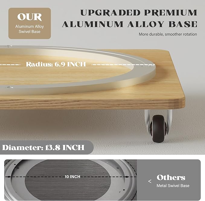 6 Tier Solid Wood Rotating Bookshelf Tower on Wheels, 360° Upgrade Spinning Book Shelf, Revolving Bookcase Organizer, Swivel Bookshelves for Small Spaces, Corner, Bedroom, Kids Room, Office (Natural)