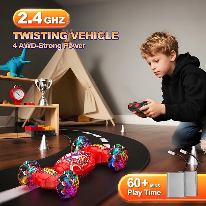 Nikuku Remote Control Car - 2.4GHz 4WD Gesture Sensing RC Stunt Car Toys for Boys and Girls Ages 6-12, 360° Rotating Drift RC Cars with Lights and Music, Ideal Birthday and Xmas Gift