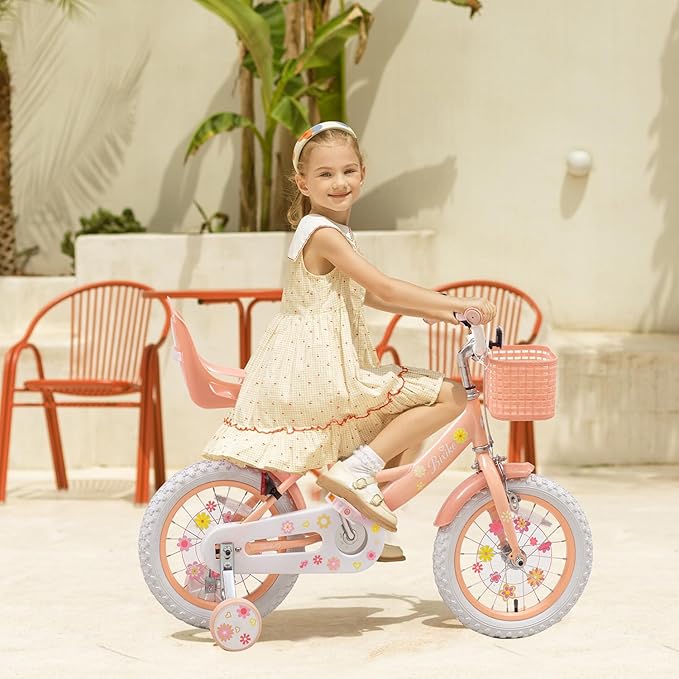 Girls Bike with Basket for Toddlers and Kids Aged 3-14 Years Old, 12 14 16 18 Inch with Training Wheels & Doll Seat, 20 Inch with Kickstand & Rear Rack, Princess Style Bicycle for Gift.