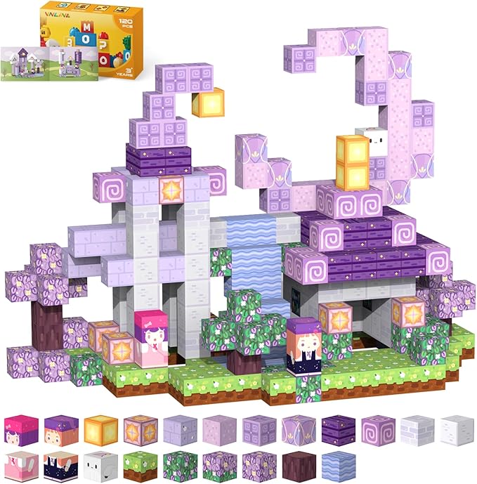 Magnetic Blocks Kid Building Toys - 120Pcs Magnet Cubes Toddler Montessori Sensory STEM Toy for 3-5 4-6 5-7 6-8 Year Old Boys Girls, Build Magic Castle Set