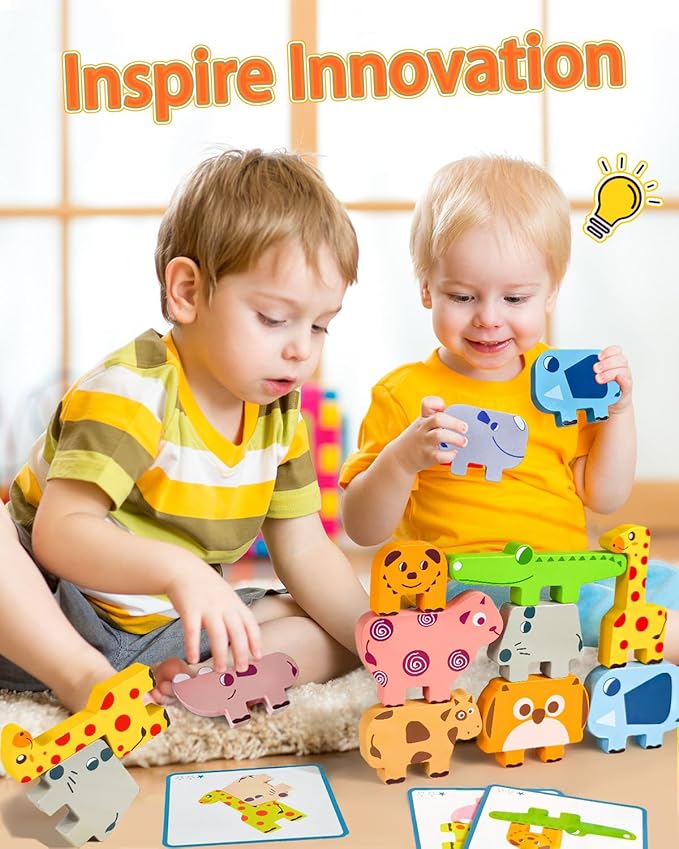 Montessori Toys for 1 2 3 Year Old Boys Girls, Toddler Toys Age 2-4, 10 Pack Wooden Animal Blocks Sorting & Stacking Education Toddler Puzzles Toy,1 2 3 Year Old Girl Boy Birthday Gifts