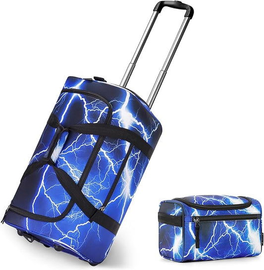 Choco Mocha Boys Light Blue Suitcase with Wheels Kids with a Kids Toiletry Bag Blue Rolling Duffle Bag for Camping Teen Girls Toddler Luggage Bag for Travel, 22inch