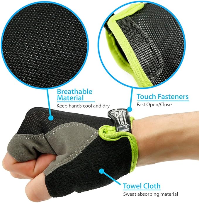 GEARONIC Mens Cycling Gloves, Fingerless Mountain Bike Gloves for Men, Breathable MTB bicycle gloves, Gel Padded Road biking gloves, Anti-slip Road Motorcycle Gloves for Men/Women, Half Finger Guantes