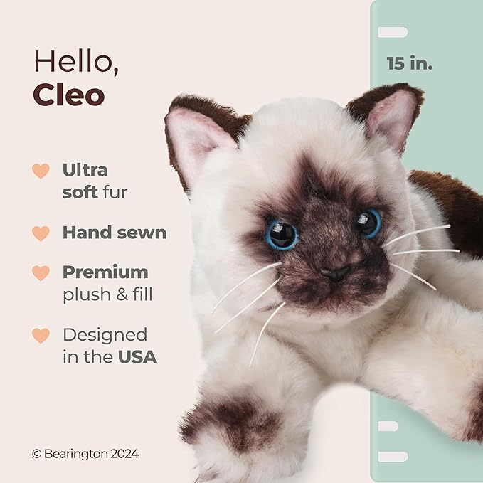 Bearington Cleo Plush Stuffed Animal Siamese Cat, Kitten 15 Inch