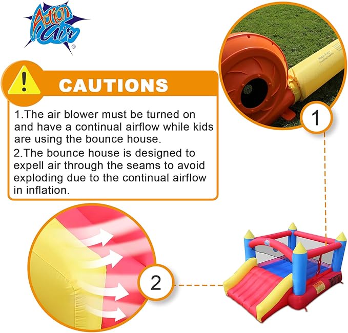 ACTION AIR [Updated Version] Bounce House, Inflatable Bouncer with Air Blower, Jumping Castle with Slide, Family Backyard Bouncy Castle, Durable Sewn with Extra Thick Material, Idea for Kids (C-9745)