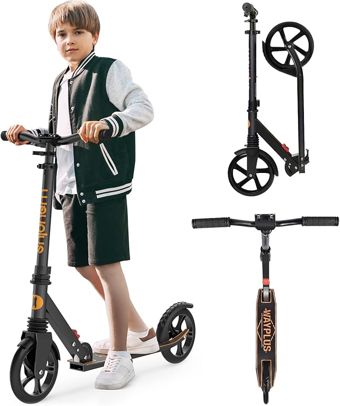 Kick Scooter for Ages 6+,Kid, Teens & Adults. Max Load 240 LBS. Foldable, Lightweight, 8IN Big Wheels for Kids, Teen and Adults, 4 Adjustable Levels. Bearing ABEC9
