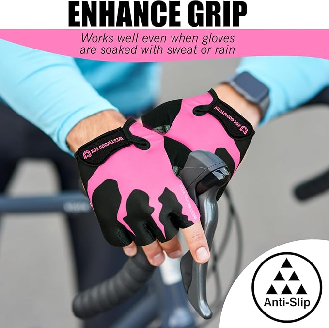 Cycling Gloves Half Finger Unisex Padded Grips Palm Bicycle Summer MTB Bike Gloves for Men Women Non-Slip Fingerless Short Mountain Bike Sports Hiking Climbing Gym