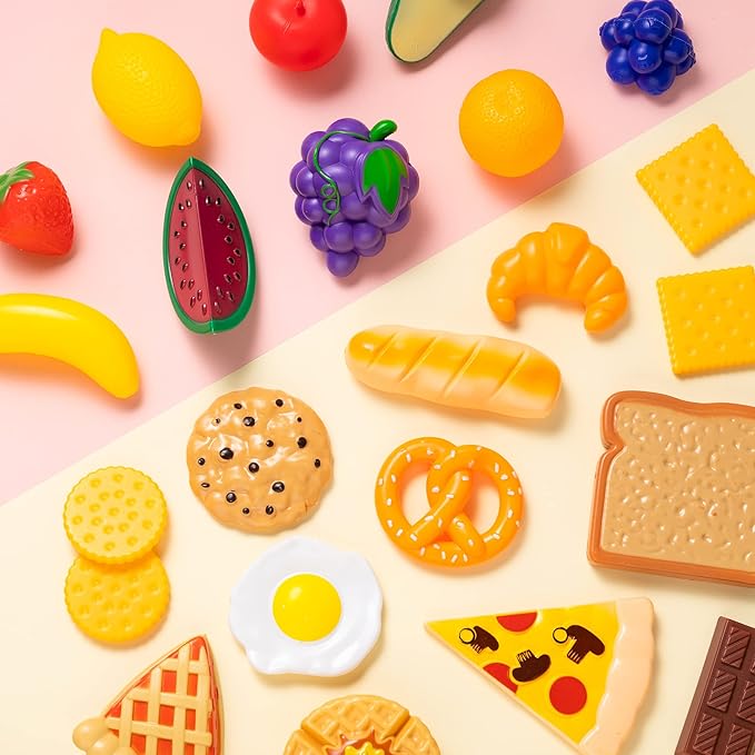 JOYIN 50 Piece Set of Kitchen Toys, Dinnerware, Dummy Fruits, Vegetables, Plastic Accessories for Children Educational Learning Toy, Role Play Gift, Easter Basket Stuffers