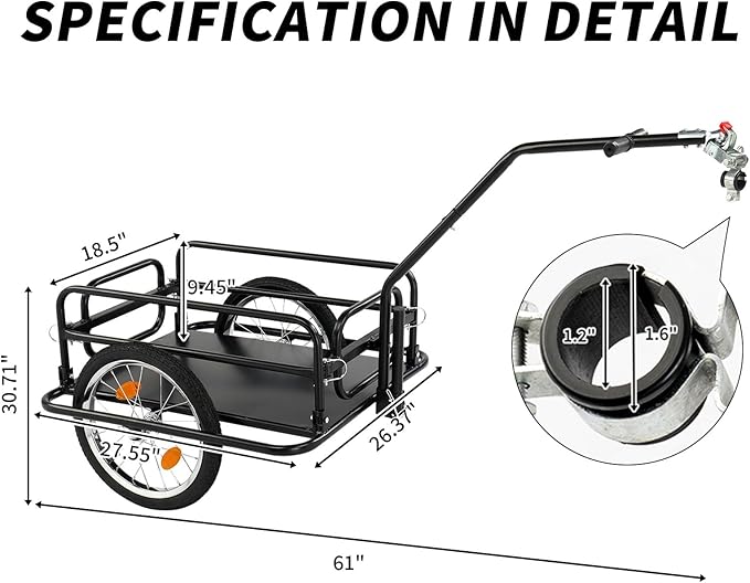 Ktaxon Foldable Bike Trailer, Bicycle Trailer with Unmatched Load Capacity, 16 Inch Pneumatic Tire, Universal Coupler, Foldable Frame and Safe Reflectors Design
