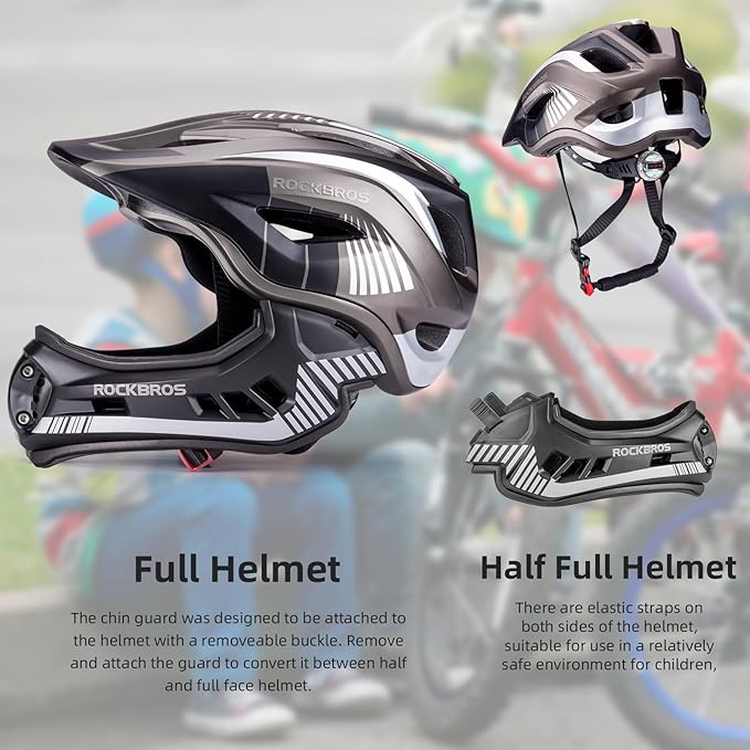 ROCKBROS Kids Full Face Helmet Kids Bike Helmets Lightweight Toddler Mountain Bike Helmet Detachable for MTB BMX Skating Cycling Scooter Safety Bicycle Helmets for Youth Child Boys Girls Ages 3-16