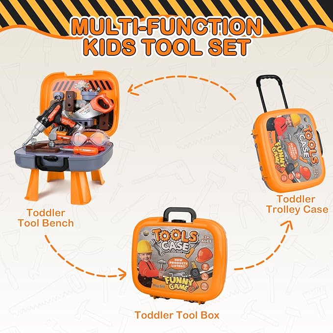 Toddler Tool Set for Age 3-5 Kids Tool Set with Tool Box and Toy Drill, Pretend Play Toy Tools Kids Construction Tools Bench for Toddlers Boys Toys 3 Year Old Gifts