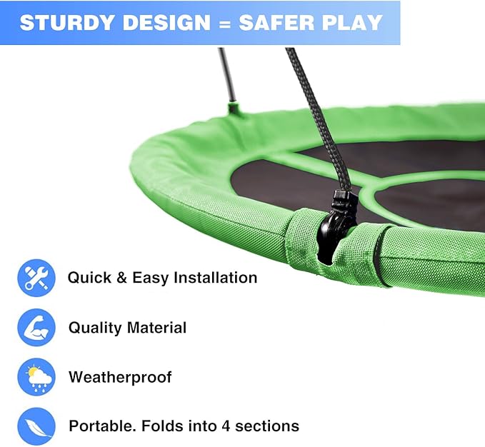 RedSwing 43" Flying Saucer Swing for Kids Outdoor, Large Round Tire Swings for Trees and Swingset, Strong Heavy Duty for Outside Playground, 500LBS Weight Capacity, Green