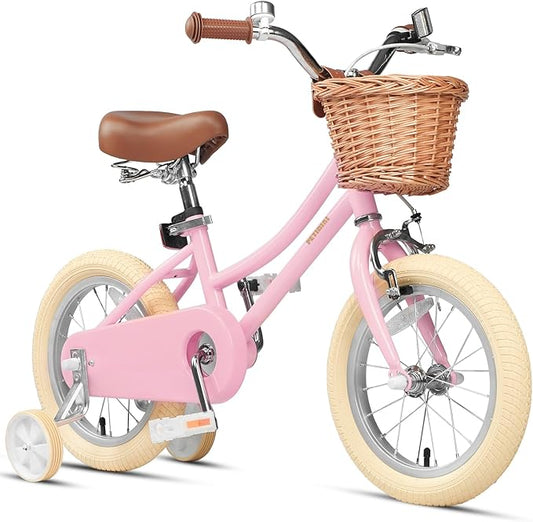 Petimini Girls Bike with Basket for 2-12 Years Old Kids, 12 14 16 18 20 Inch Bicycle with Bell Training Wheels Basket, Multiple Colors