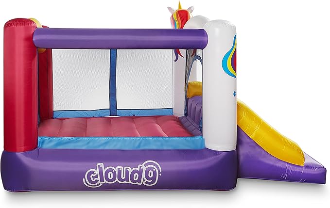 Cloud 9 Inflatable Bounce House and Blower, Unicorn Theme Bouncer for Kids with Slide, Includes Stakes and Repair Patches