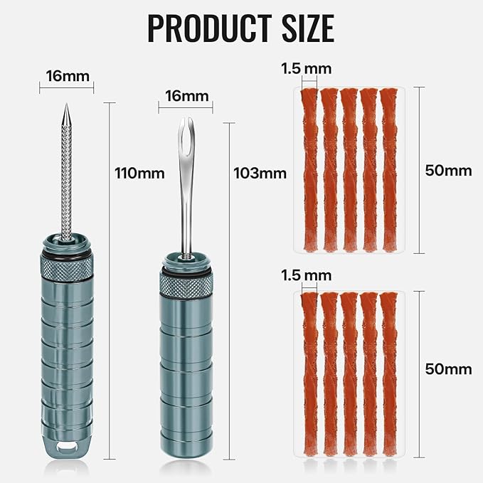 BWSHLF Tubeless Bike Tire Repair Kit for Mountain Bikes & Road Bicycles, Tubeless Tire Plug Kit with Storage Canister, Reamer, Insertion Fork, 10 Bacon Strips, Fix a Puncture or Flat, No Glue Needed