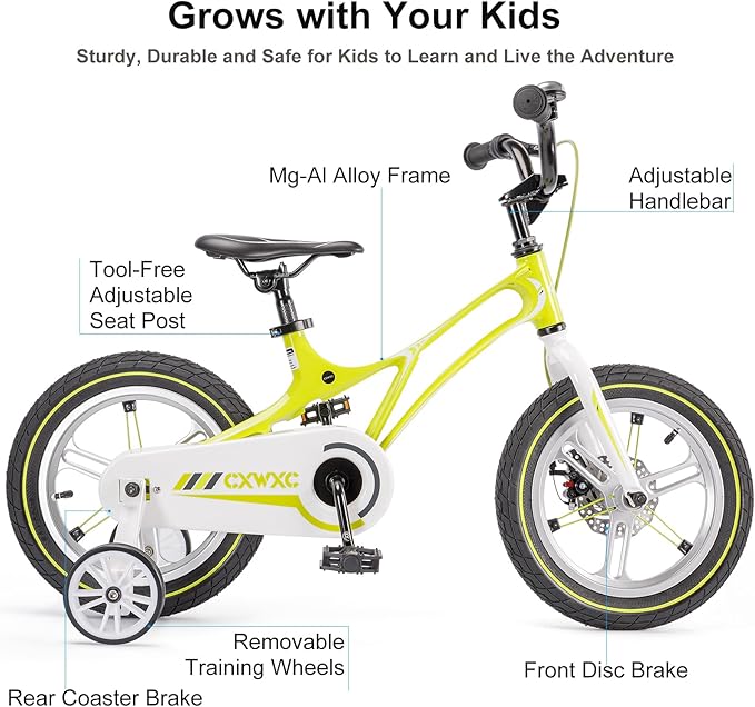CXWXC Kids Bike - 14 16 18 Inch Children Bicycle for Boys Girls Age 3-9 Years, Single Speed Lightweight Kids Bikes with Training Wheel, Coaster/Disc Brake