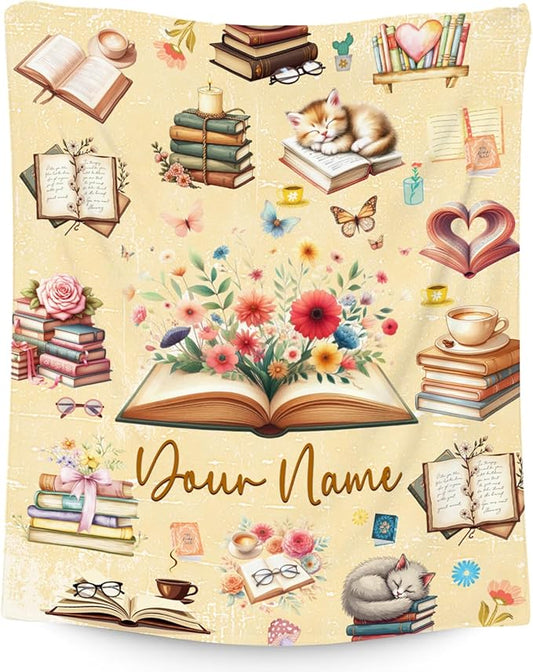 Blanket for Girls, Book Blankets, Personalized Book Lovers Gifts for Kids Daughter Granddaughter, 40"x50" Custom Cozy Plush Throw for Library Nap