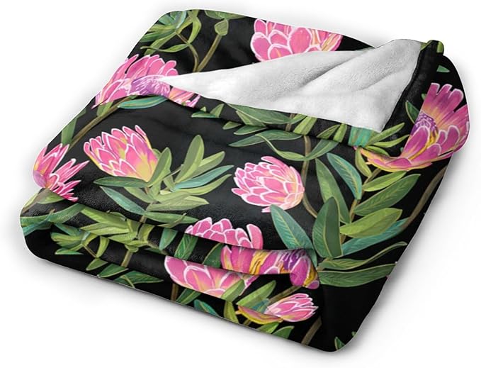 Protea Flower Blanket Ultra Soft Cozy Plush Farmhouse Floral Throw Blanket Wildflower Lovers Gifts for Girls Women Kids Adults Lightweight Flannel Comfy Blankets for Couch Sofa Bed 60"x50"