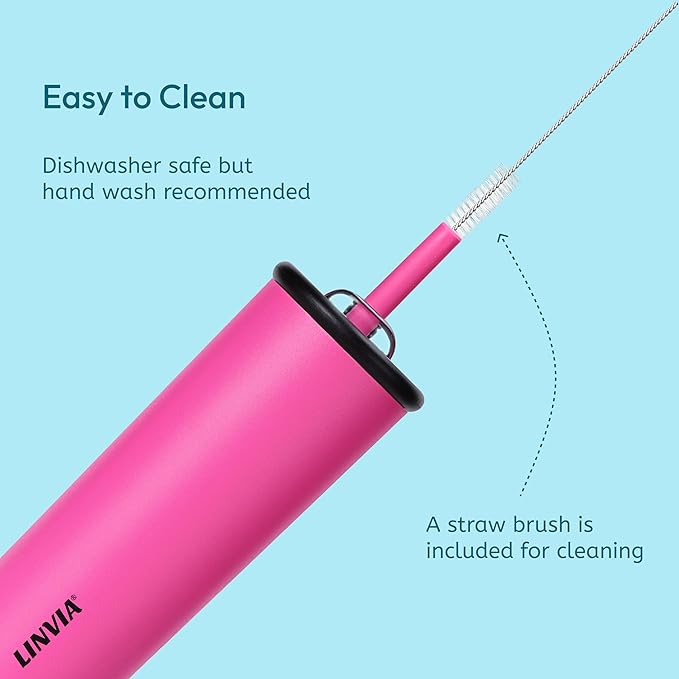 Candy Tumbler, 12 oz Kids Insulated Stainless Steel Water Bottle with Spill Resistant Silicone-Metal Straw and 2-in-1 Lid, BPA-Free, Cup Holder Friendly, Dishwasher Safe, Hot Pink