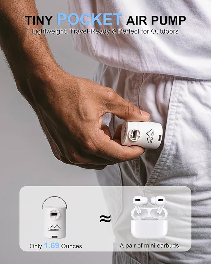 Portable Pool Inflatable Air Pump - 5kPa Upgrade Electric Camping Travel Vacuum Mini Inflator Pump for Inflatables - Battery Mattress Bed Small Float Pumps - Tiny Rechargeable Pumps for Storage Bags