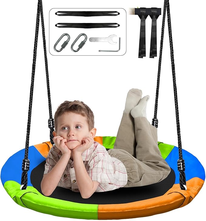 40" Saucer Tree Swing for Kids - 500Lb Weight Capacity, Waterproof Platform Swing Seat with Adjustable Ropes for Kids Playground Outdoor Activity Backyard Fun