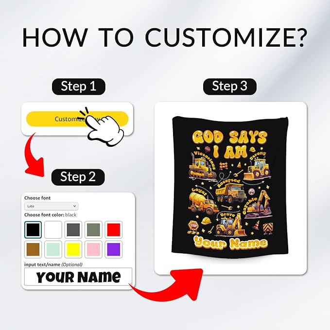 Personalized Truck Throw Blanket for Boys, Car & Bed - 60''x80'', Excavator Theme, Fleece Warm & Cozy