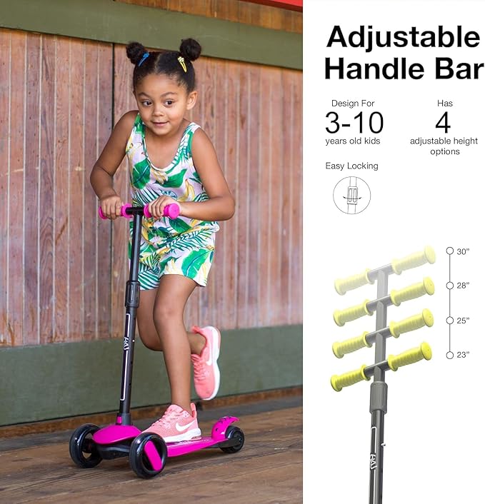 6KU Scooter for Kids Ages 3-10 with Flash Wheels, Kids Scooter 4 Adjustable Height, Toddler Scooter Extra-Wide PU LED Wheels, 3 Wheel Scooter for Kids for Girls & Boys Learn to Steer…