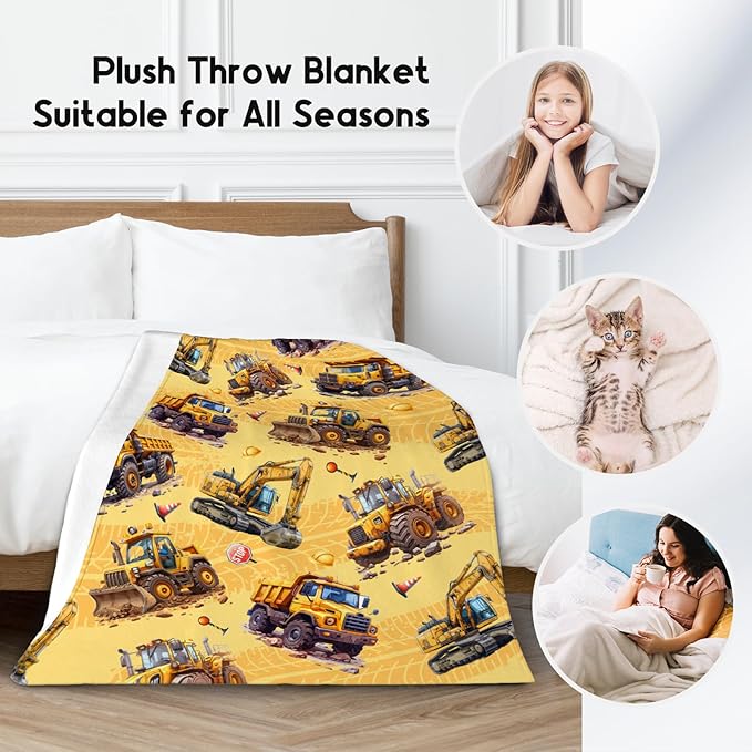 Toddler Blanket for Boys - Construction Truck Gifts for Kids - Excavator Fleece Throws for Leisure (40"x50")