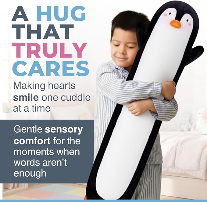 Penguin Plush Body Pillow for Kids | Long Stuffed Animal Cuddle Pillow | Soft Hugging Toy | Plushie Gift for Girls & Boys | Long Plush Body Pillow for Sleep & Comfort | Small, 23 Inches