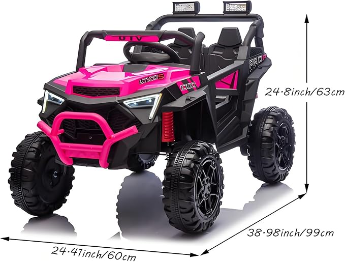 24v Ride On Toys for Big Kids,UTV 2 Seater Ride On Car for Kids,24 Volt Ride On Toys for Boys,W/Remote Control,LED,Music,Bluetooth,4 Shock Absorbers,Toddler 4 Wheeler,Electric Car for(Pink)