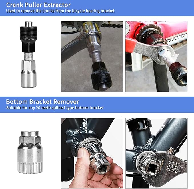 Bike Tool Kit, Professional Bike Repair Tools for Mountain Bike with 3-in-1 Cassette Remover Wrench Crank Puller Extractor Bottom Bracket Freewheel Remover Chain Breaker