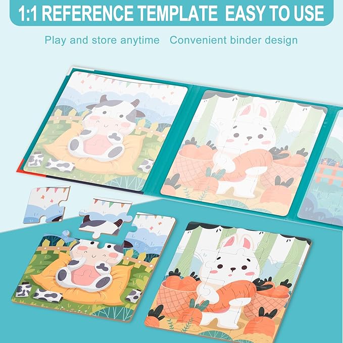 ASTARON Magnetic Puzzles for Toddlers, 9-12-16 Pieces Farm Learning Magnet Puzzle for Road Trip, Educational Travel Toys Car Plane Activities for Kids, Kids Birthday Gifts