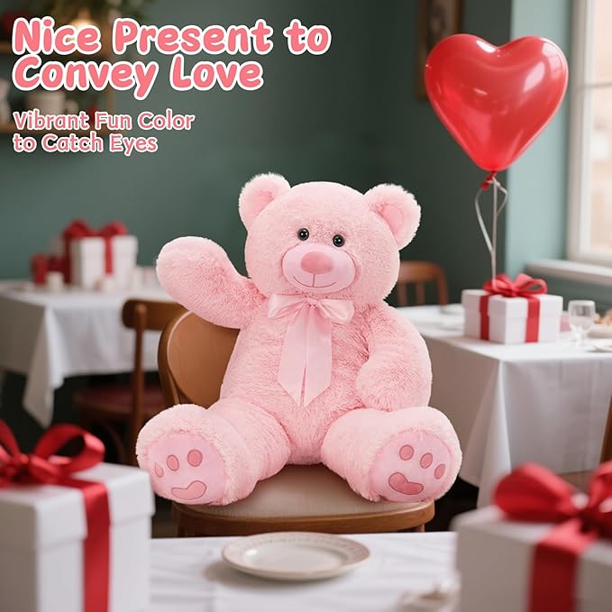 MorisMos Big Teddy Bear Stuffed Animal 36 inch, Large 3ft Teddy Bear Plush Toy, Big Stuffed Bear Gifts for Kids, Girls, Girlfriend, Women on Baby Shower, Valentine, Christmas, Birthday (Pink)