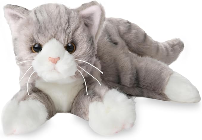 Bearington Collection Socks Plush Cat 15-in - Realistic Stuffed Cat - Grey Plush Toy