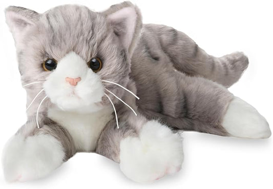 Bearington Collection Socks Plush Cat 15-in - Realistic Stuffed Cat - Grey Plush Toy