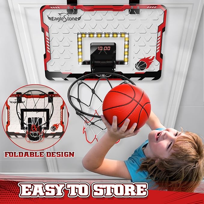 EagleStone Kids Indoor Basketball Hoop, 4 Balls Mini Basketball Toy for Toddlers