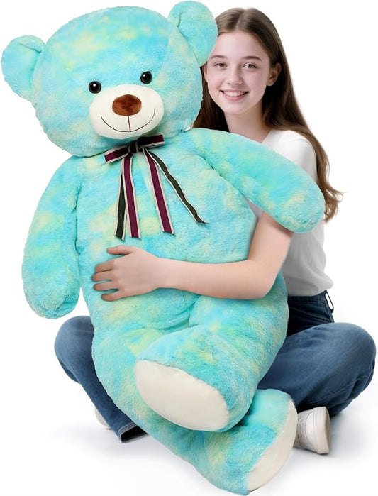 Tezituor 52in Giant Teddy Bear,Big Stuffed Animal Plush,Rainbow Green Soft Gifts for Valentine, Christmas, Birthday,Life Size Plush Toys for Grils Boys Girlfriend,Blue Green
