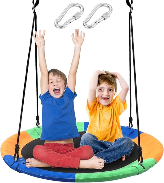 Saucer Tree Swing Seat for Kids 40 Inch Outdoor Round Tree Swing for Children Heavy Duty Safe Durable Easy Install for Backyard Multicolor