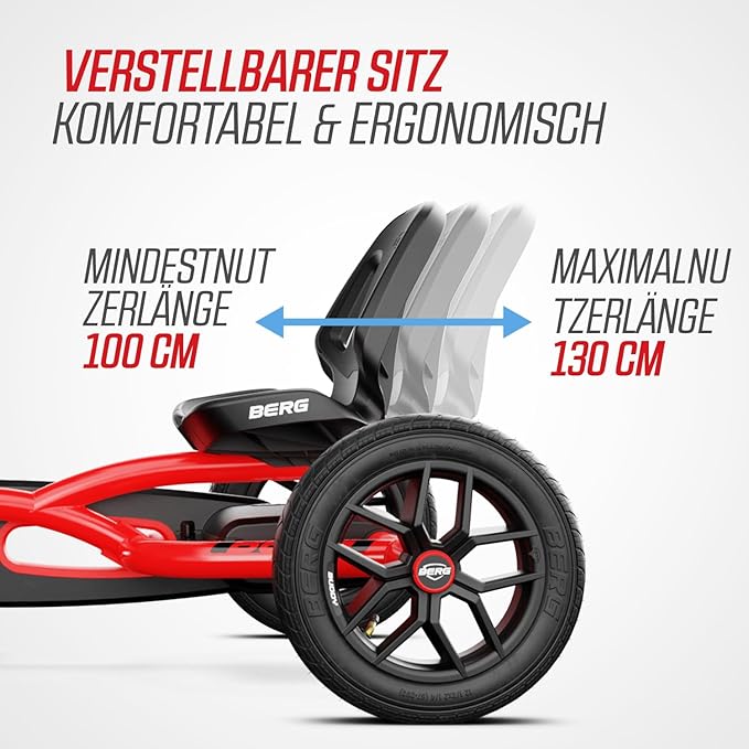 Berg Toys Buddy Redster Pedal Go Kart for Kids – Adjustable Ride On Toy for Ages 4-8 – Go Karts with BFR System, and Adults Outdoor Pedal Car for Kids (Red)