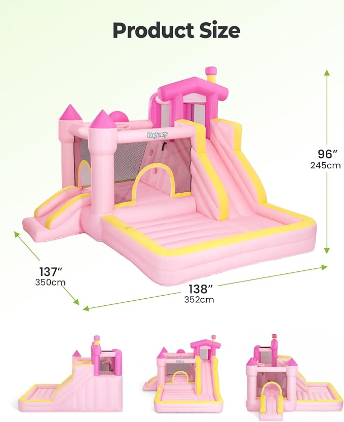 Inflatable Bounce House, Large Bouncy Castle for Kids with Slide, Outdoor & Indoor, 450W Blower - Pink