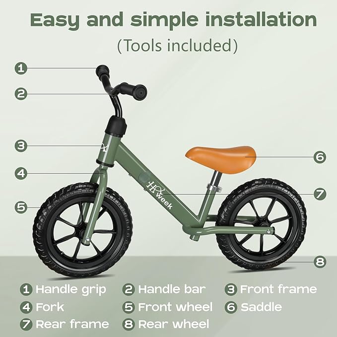 Toddler Balance Bike 12” No Pedal Training Bicycle for Kids 24 Months to 5 Years Tool-Free Adjustments Seat and Handlebar Best Gift for 2 3 4 5 Boys Girls