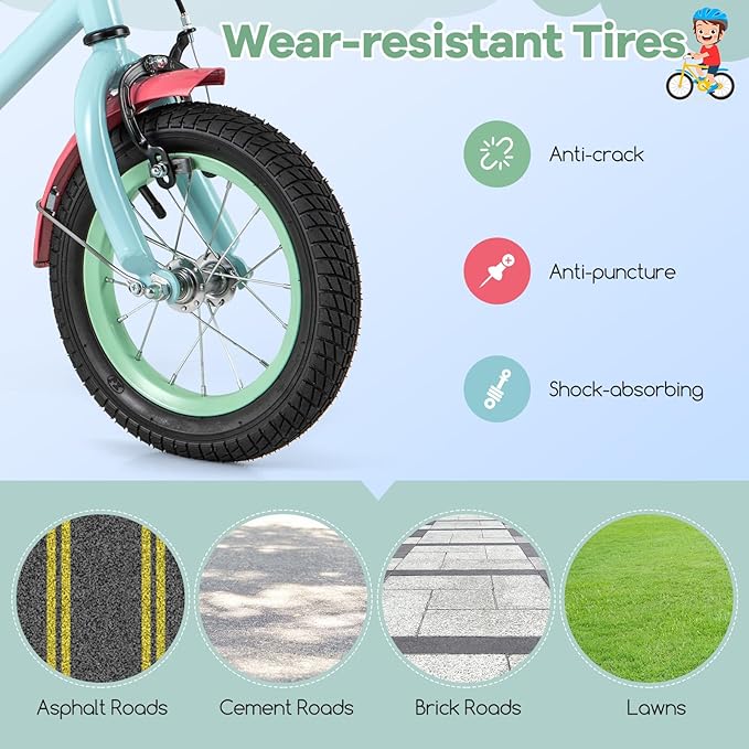 BABY JOY Colorful Macarons Kids Bike, 12 14 16 18 Inch Sporty Children's Bicycle with Training Wheels, Adjustable Handlebar & Saddle, Handbrake & Coaster Brake, Boys Girls Bike for 3-8 Years Old